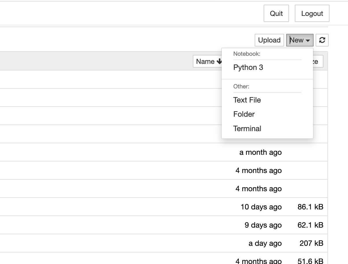 Screenshot of creating a new Jupyter notebook